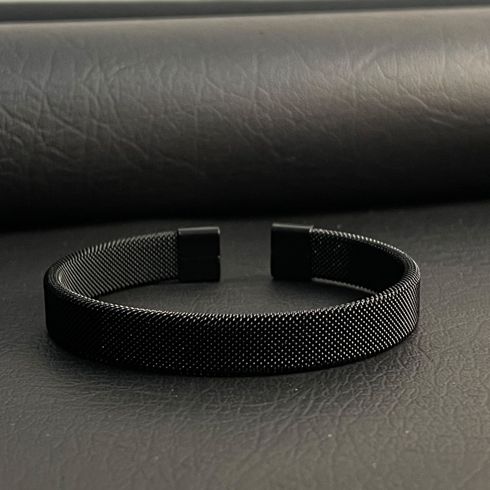 stainless steel black mesh kara hand cuff bracelet for men in Pakistan