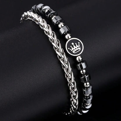 stainless steel crown double chain bracelet for men online in Pakistan