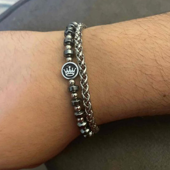 stainless steel crown double chain bracelet for men online in Pakistan
