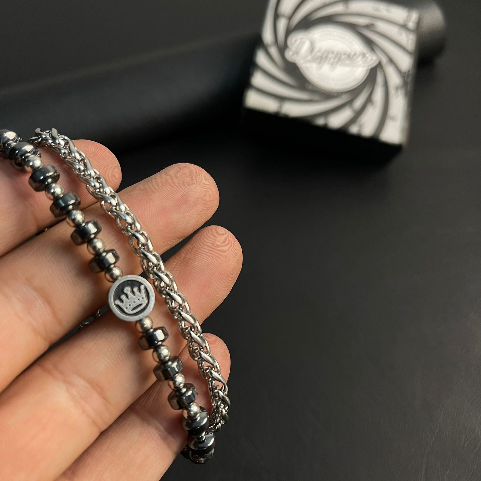 stainless steel crown double chain bracelet for men online in Pakistan