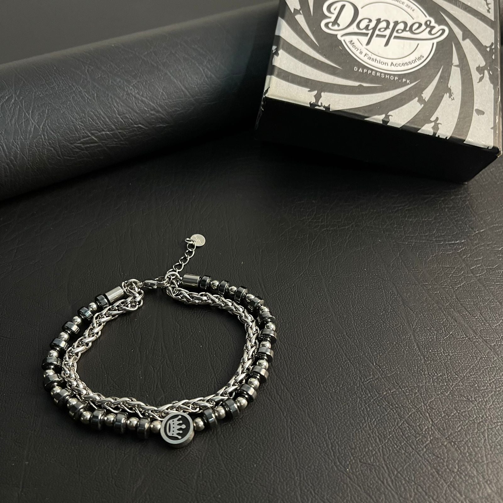 stainless steel crown double chain bracelet for men online in Pakistan