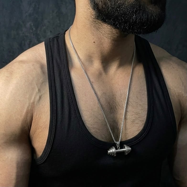 stainless steel dumbbell pendant for men in Pakistan