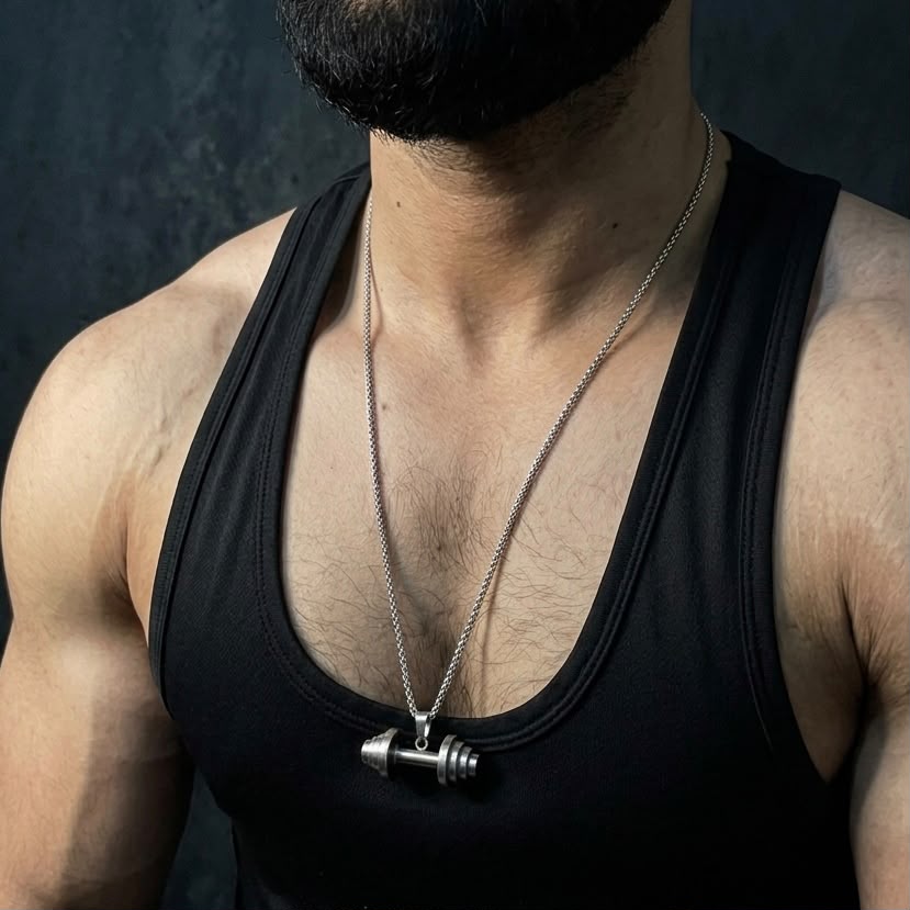 stainless steel dumbbell pendant for men in Pakistan