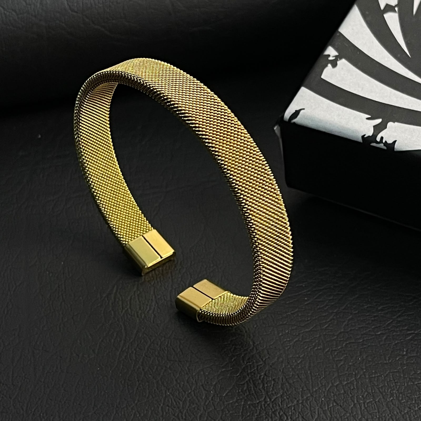 stainless steel golden mesh kara hand cuff bracelet for men in Pakistan