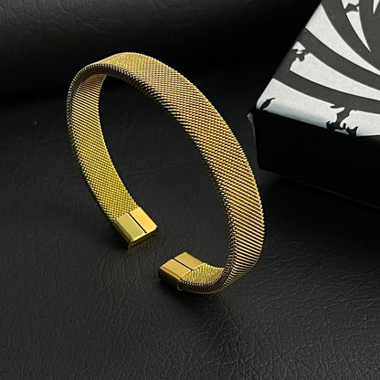 stainless steel golden mesh kara hand cuff bracelet for men in Pakistan