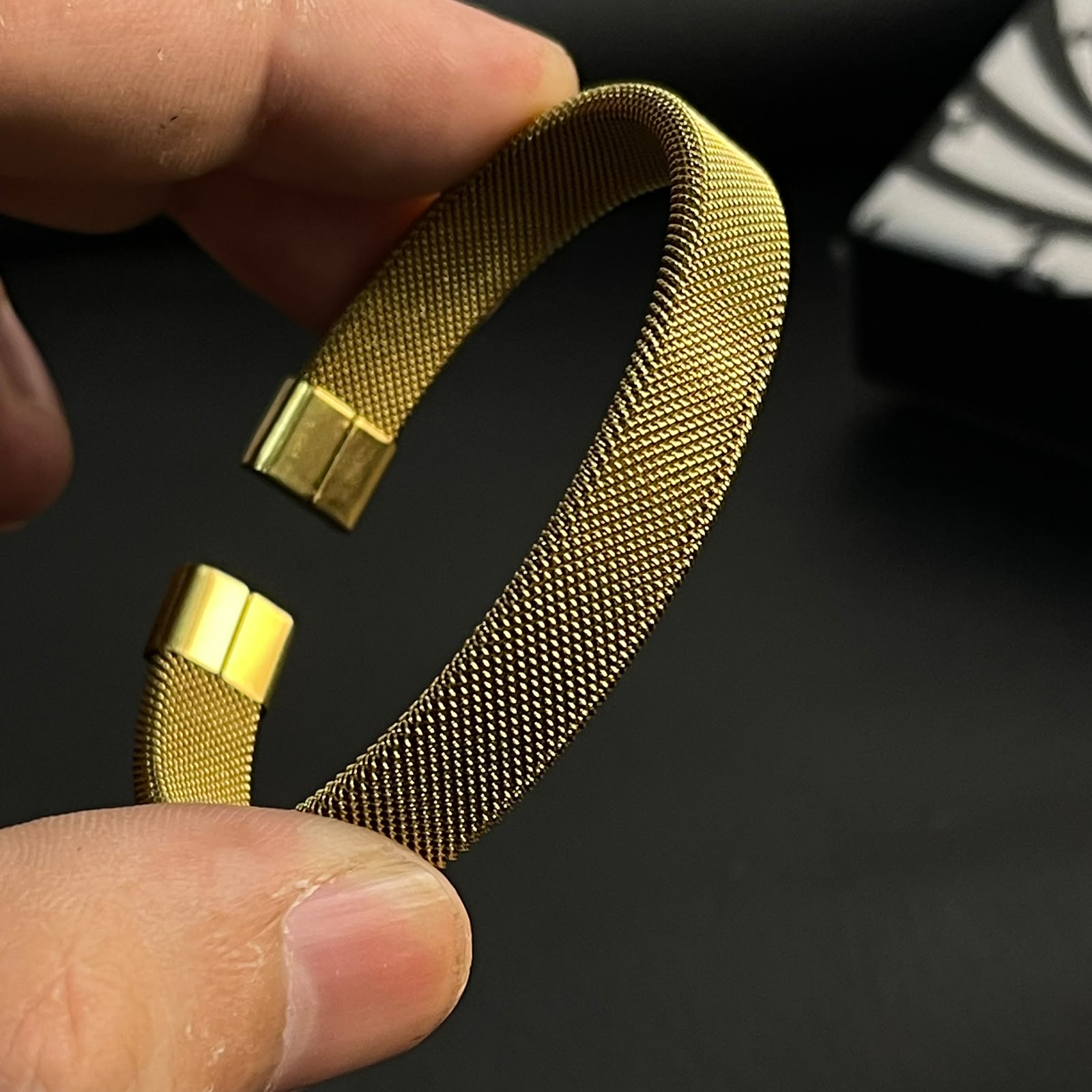 stainless steel golden mesh kara hand cuff bracelet for men in Pakistan