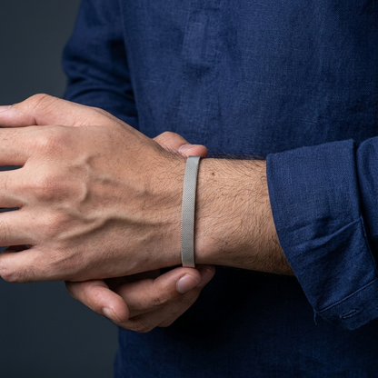 stainless steel silver mesh kara hand cuff bracelet for men in Pakistan