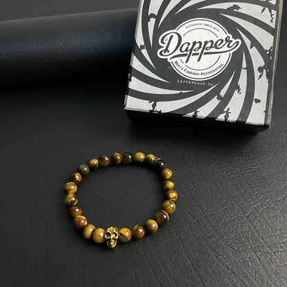 tiger eye stone beads bracelet with golden skull online in Pakistan