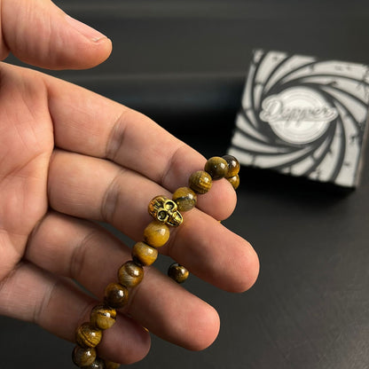 tiger eye stone beads bracelet with golden skull online in Pakistan