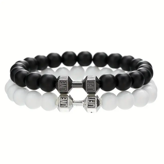 white and black dumbbell beads bracelet in Pakistan