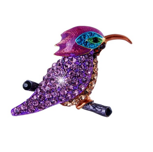 Bird Crystal Brooch (Purple)