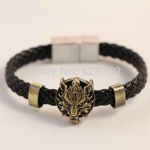 Wolf Head Leather Breaded Bracelet (Copper)