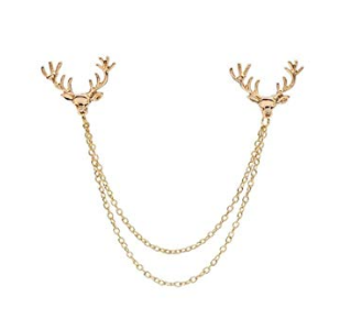 Deer Head Chain Brooch (Gold)