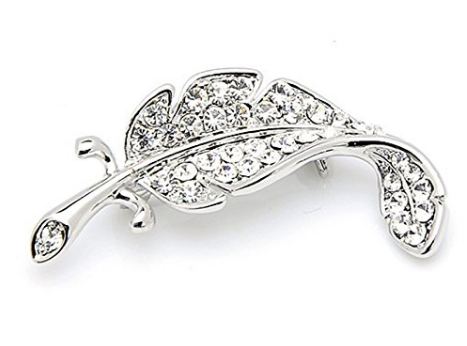 Silver Feather Crystal Brooch