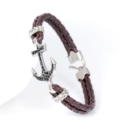 PU Leather Anchor Bracelet (Brown)