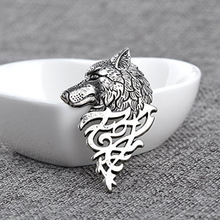 Load image into Gallery viewer, Wolf Head Silver Brooch