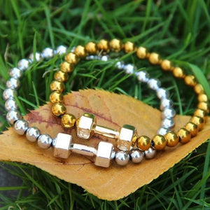 Golden Silver dumbell beads bracelet men pakistan