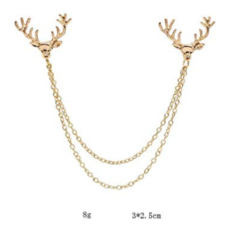 Deer Head Chain Brooch (Gold)