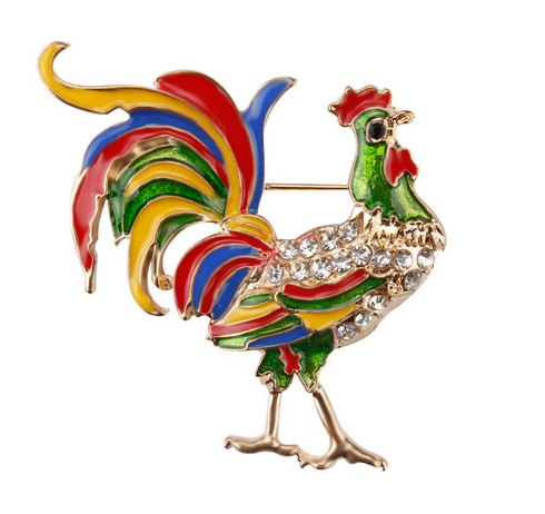 Rooster Brooch (Green)