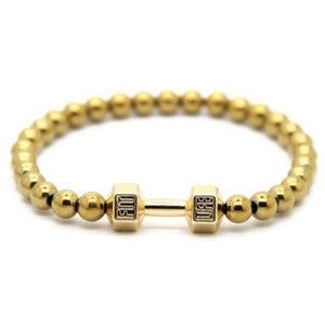 Golden dumbell beads bracelet men pakistan
