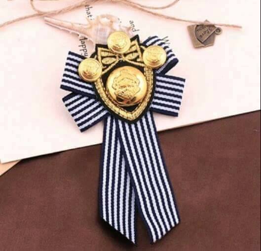 Black And White Millitary Ribbon Brooch
