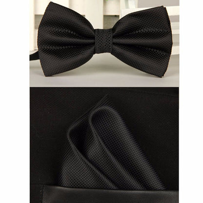 Black Bow Tie, Pocket Square & Cufflinks Set