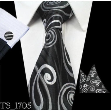 Black & White Pisley Tie Set-1705