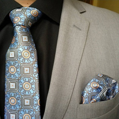 Grey Neck Tie Set For Men