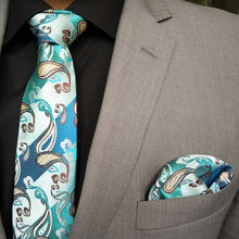 Load image into Gallery viewer, Blue And Green Paisley Tie Set For Men