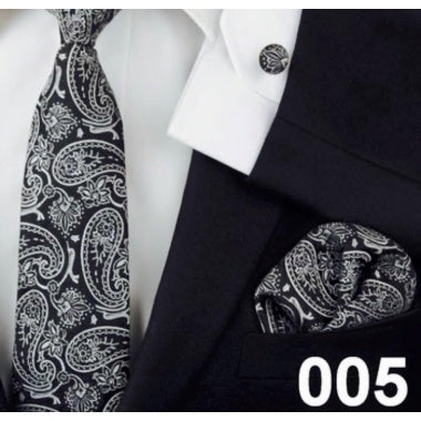 Black & White Floral Paisley Slim Tie Set Men Pakistan