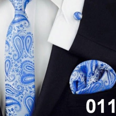 Light Blue Paisley Floral Silk Slim Tie Set in Pakistan