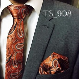 Orange Paisley Slim Tie Set