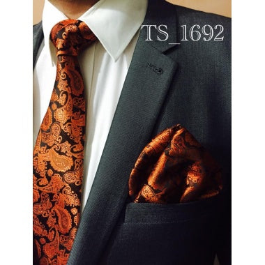 Orange Golden Neck Tie Set (TS-1692)