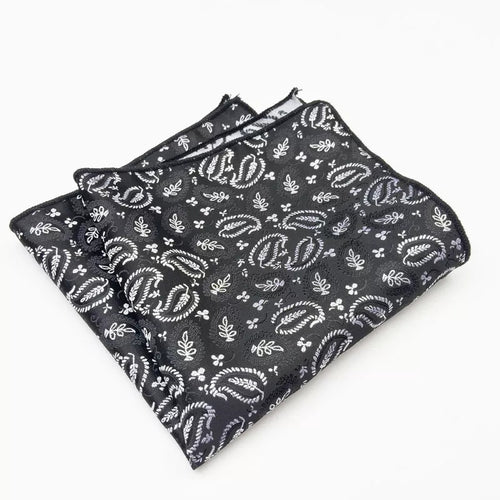 Black and White Paisley Floral Pocket Square For Men online in Pakistan
