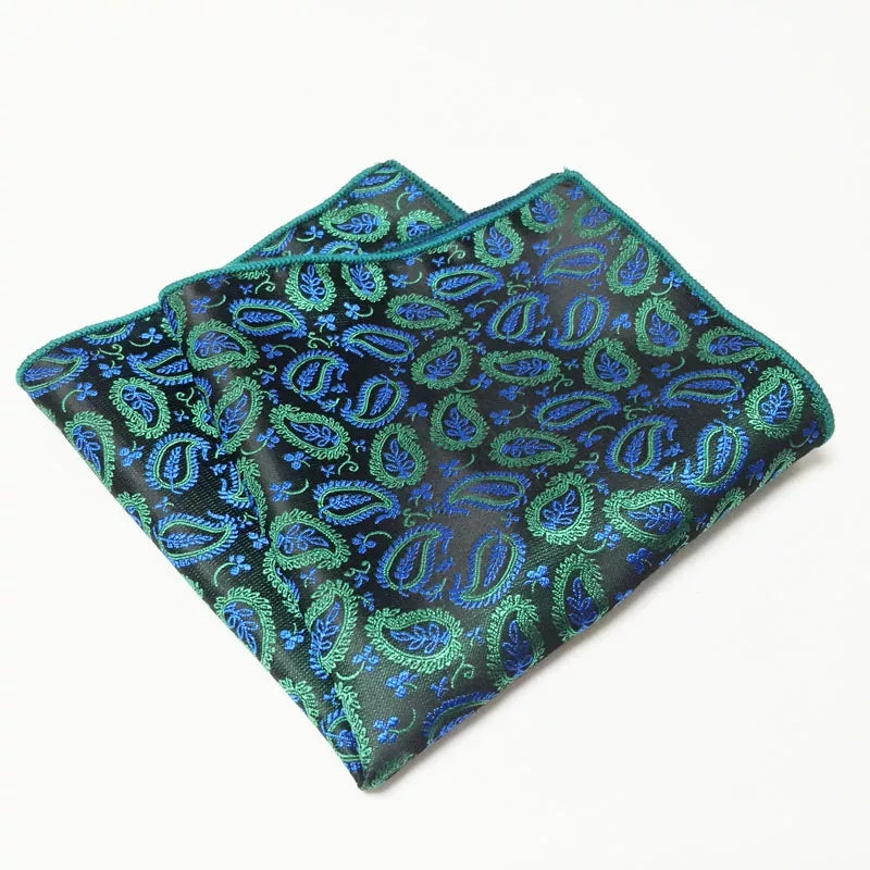 Green and Blue Paisley Floral Pocket Square For Men