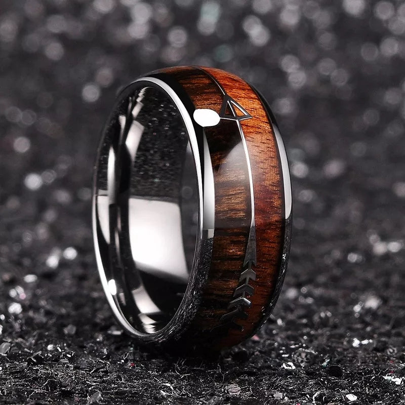 Wood Arrow Grain Titanium Ring (Silver)