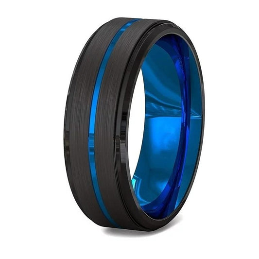 Black Titanium Blue Inlay Ring