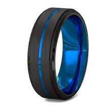 Load image into Gallery viewer, Black Titanium Blue Inlay Ring