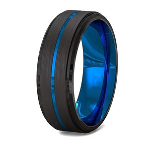 Black Titanium Blue Inlay Ring