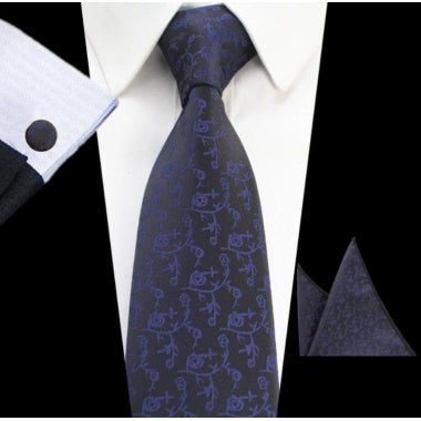 Blue Self Jacquard Tie Set For Men