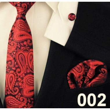 Red & Black Paisley Silk Jacquard Tie Set in Pakistan