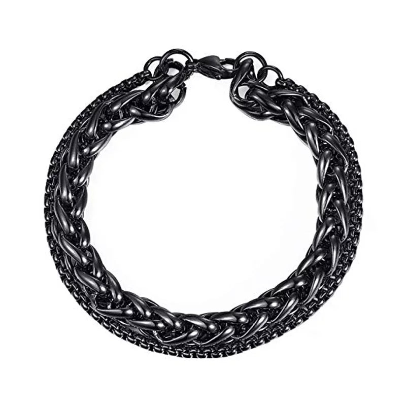 Stainless Steel Double Chain Black Bracelet For Men