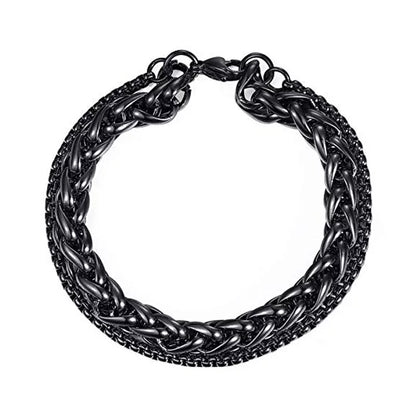 Stainless Steel Double Chain Black Bracelet For Men