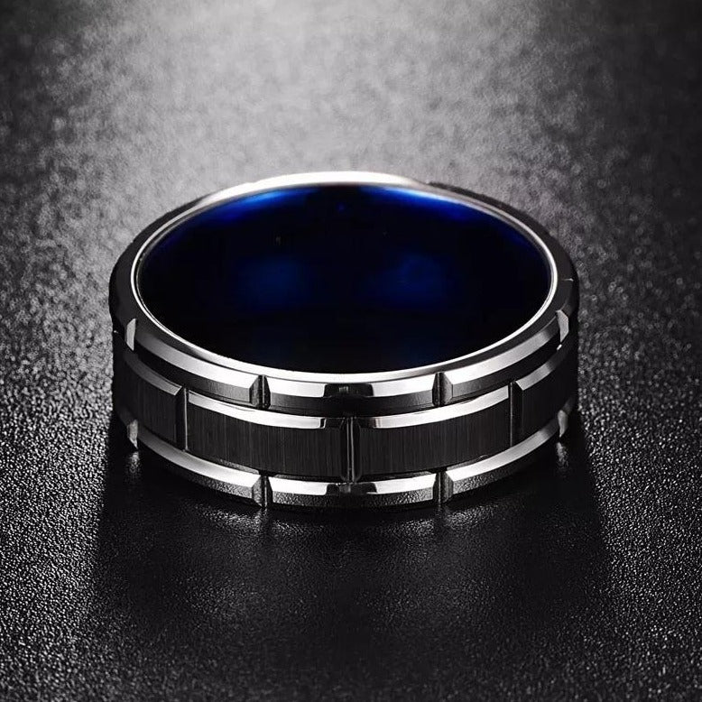 Silver Titanium Blue Inlay Ring