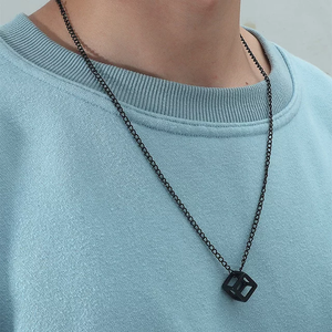Retro Hollow Black Cube Pendant For Men