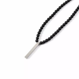 matt black beads silver bar pendant for men online in Pakistan