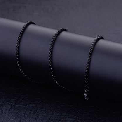 2mm black thin round box chain necklace for men online in Pakistan