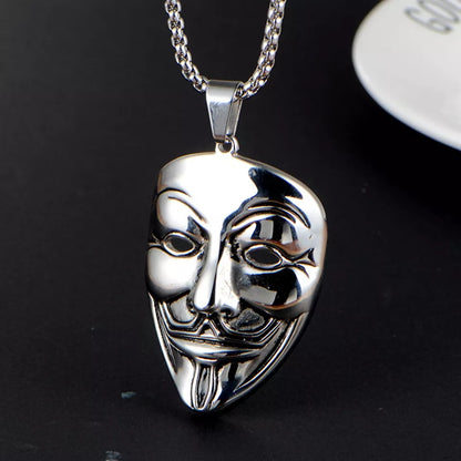 Silver Vendatta Mask Clown Pendant Necklace