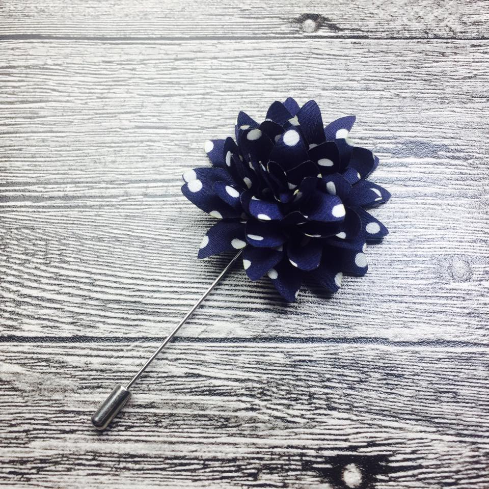 Blue Polka Dots Flower Lapel Pin