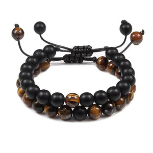 Tiger Eye & Black Agate Energy Stone Rope Bracelets